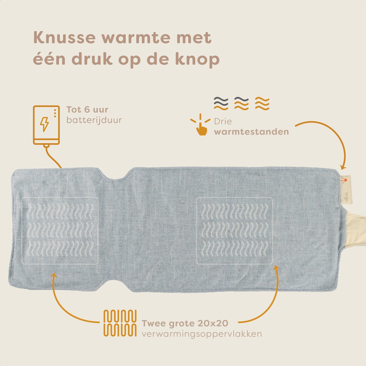 Afbeelding 2 van Pleafs® Warmtedeken - Draadloos - Elektrisch Oplaadbaar - 40x110cm - Silver Sand