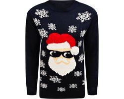 Foute Kersttrui Kerstman Zonnebril Navy - Heren - Maat M