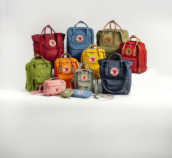 Collectie Fjällräven Kånken rugzakken in verschillende kleuren.