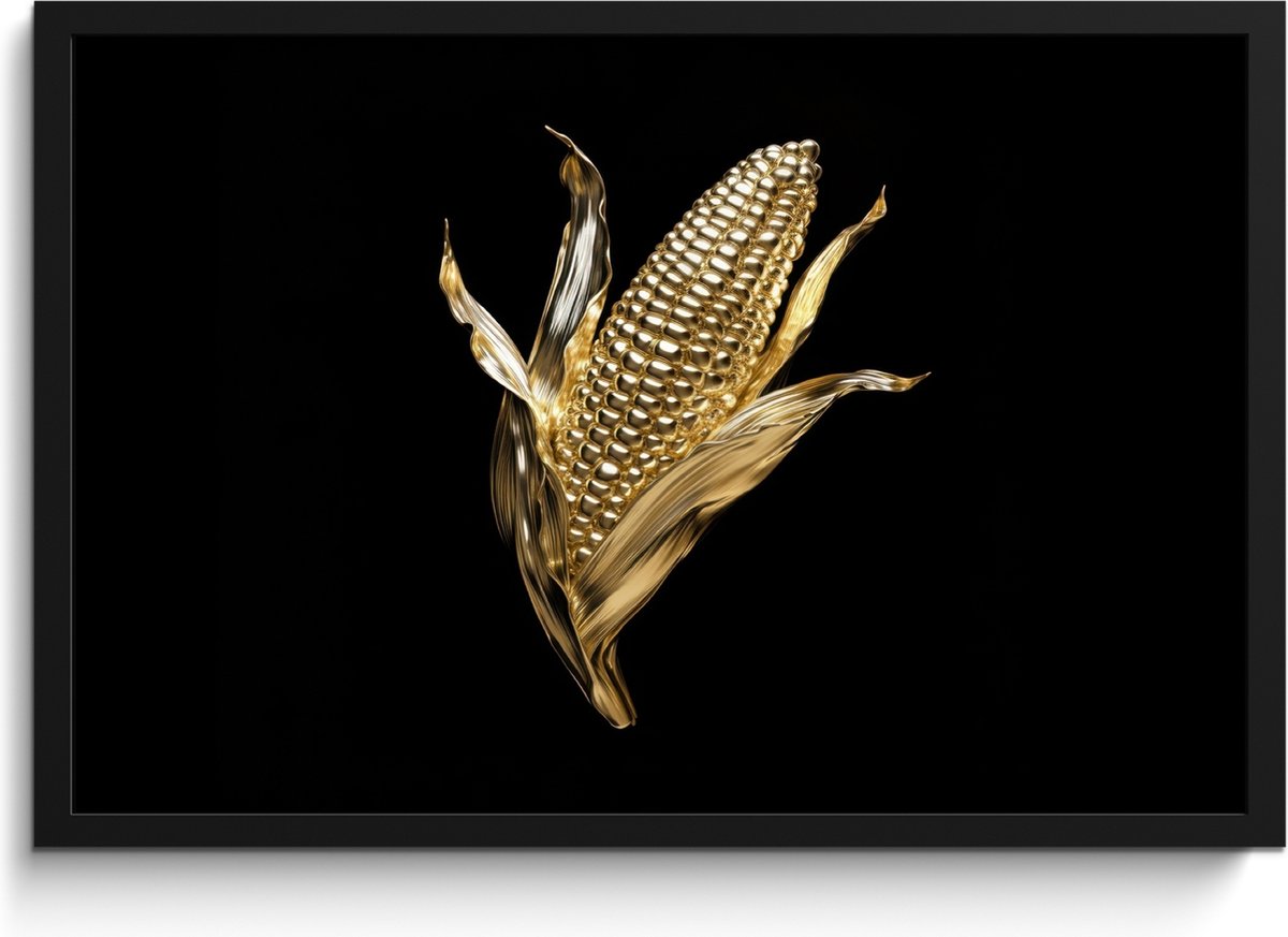 FrameYourWall Fotolijst inclusief poster - Posterlijst 60x40 cm - Posters - Mais - Eten - Goud - Zwart - Foto in lijst - Keuken decoratie muur - Wanddecoratie accessoires - Muurdecoratie - Schilderijen