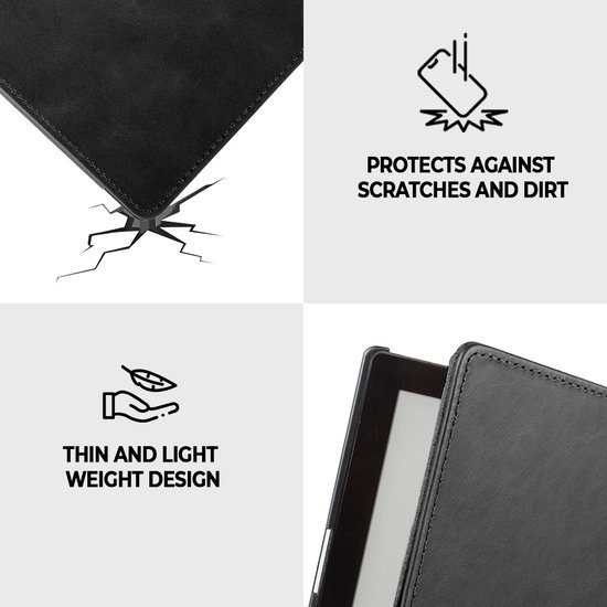 Lunso Geschikt voor Kobo Aura Edition 2 hoes (6 inch) - Leren sleepcover - Zwart van Lunso — afbeelding 2