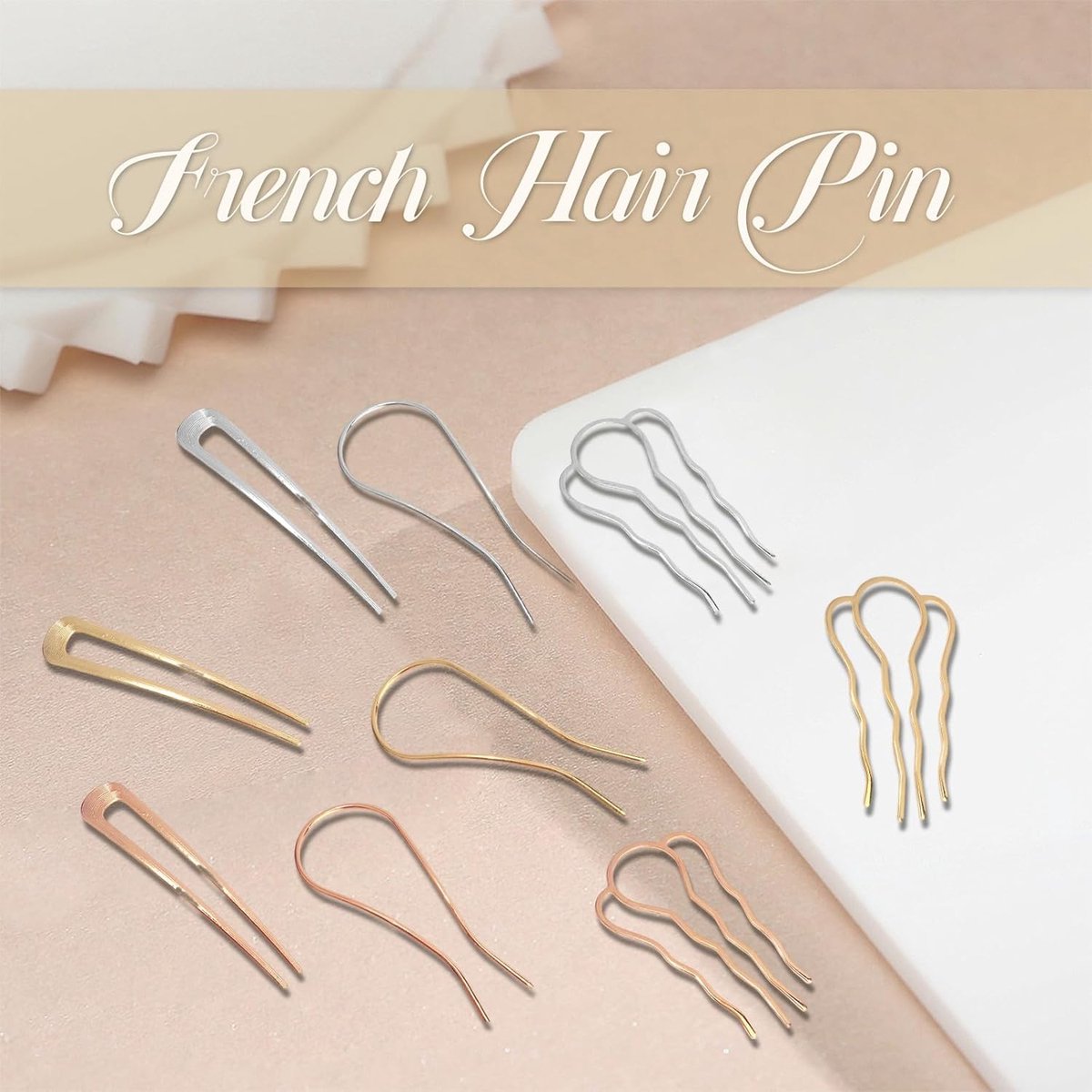 6 stuks French Hair Pin, schrobben, U-vormige Franse haarspelden, golvende haarspelden