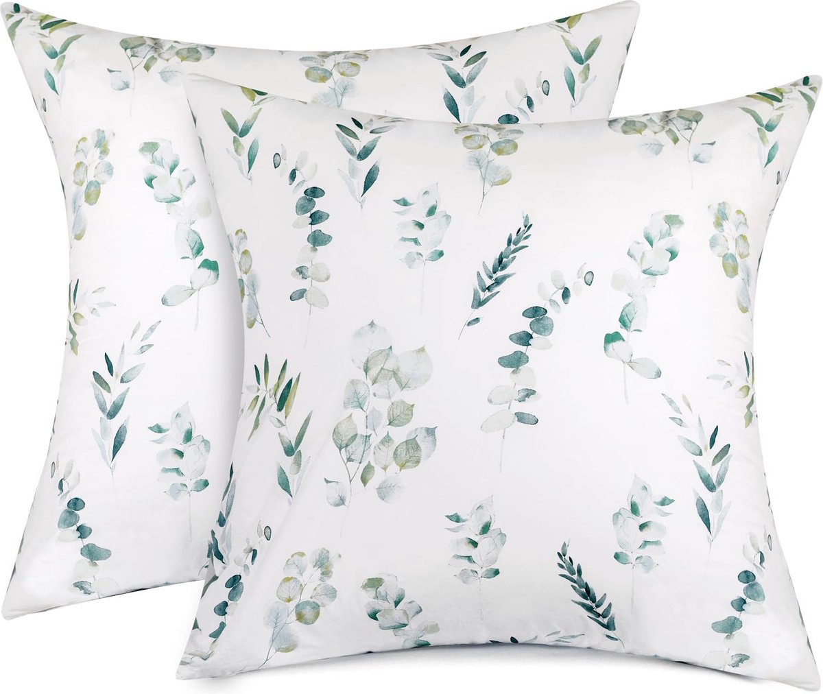 Goodivery ® Katoenen Kussensloop Set van 2 met Plantenontwerp en Ritssluiting, 80 x 80 cm, Groen