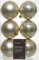 6x Boules en plastique perle claire / champagne 8 cm - Mat / brillant - Boules en plastique incassables - Décoration sapin de Noël perle claire / champagne