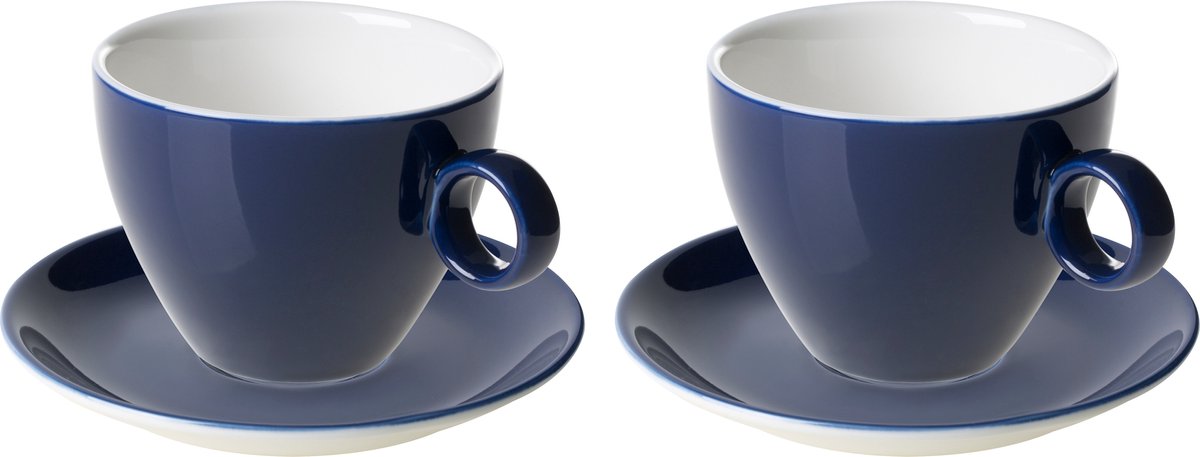 Maastricht Porselein - Cappuccino kop en schotel - 2 stuks - 23 cl - Blauw - Porselein - Koffiekopjes