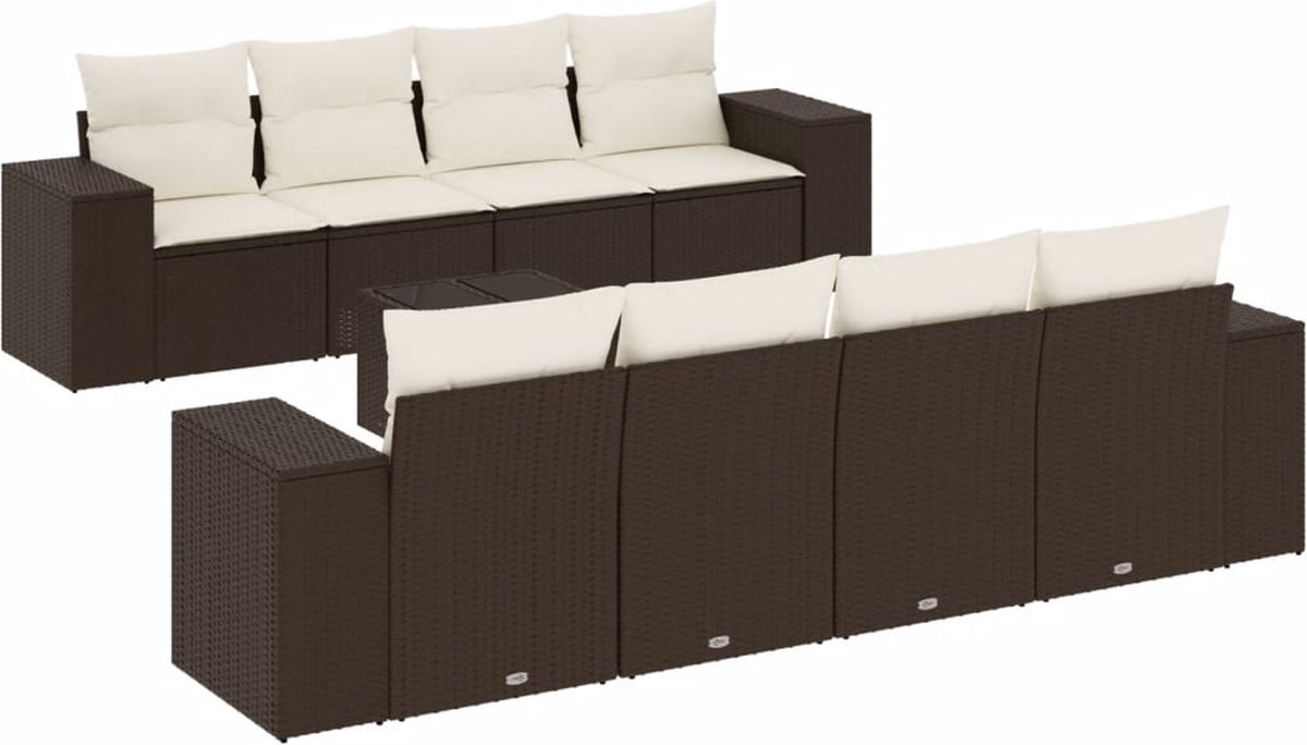 vidaXL 9-delige - Loungeset - met - kussens - poly - rattan - bruin