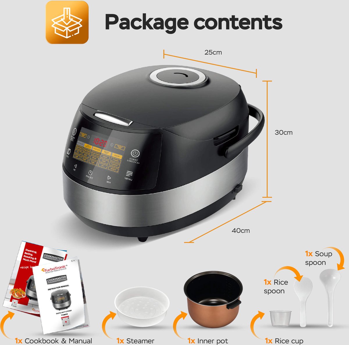 TurboTronic DMC22 CookMaster Digitale MultiCooker - rijstkoker - 5L – 20-in-1 Multifunctionele Snelkoker met LED Display, 860W, Keramische Antiaanbaklaag thumbnail 5