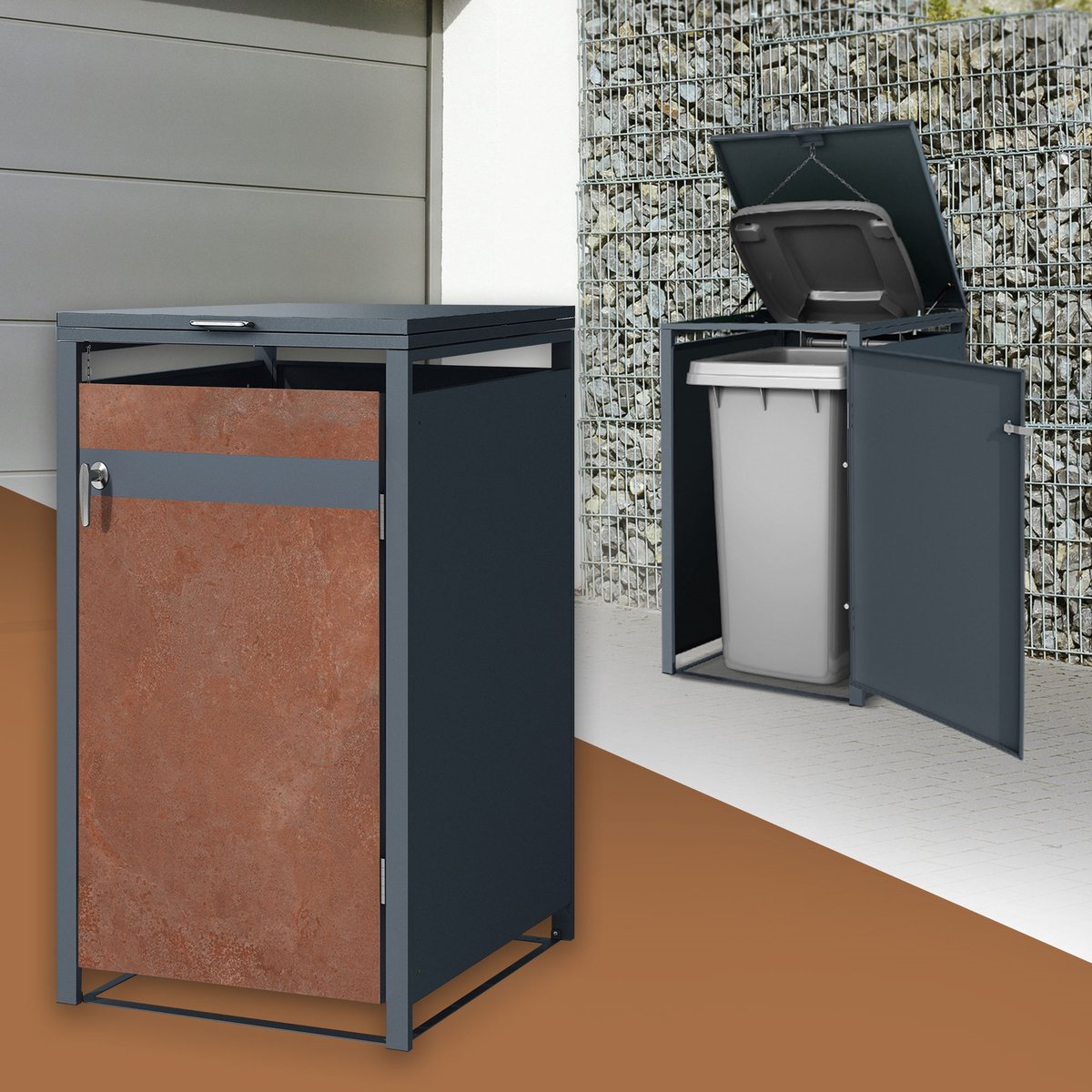 1 Kliko ombouw, Container ombouw tot 240L 68x80x116,3 cm gemaakt van staal in roest-look ML-design
