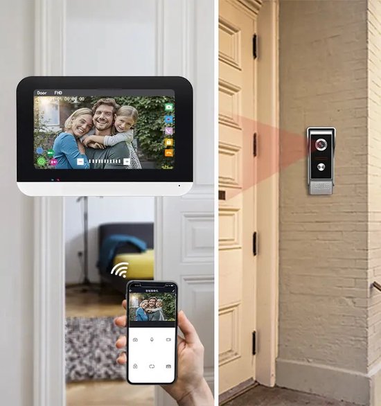 Smart WIFI deur intercom touchscreen met bediening via Smart Life APP werkt met Alexa en Google spraaksturing. T-2303-1-2+C van Smartwifi-cam. — afbeelding 4