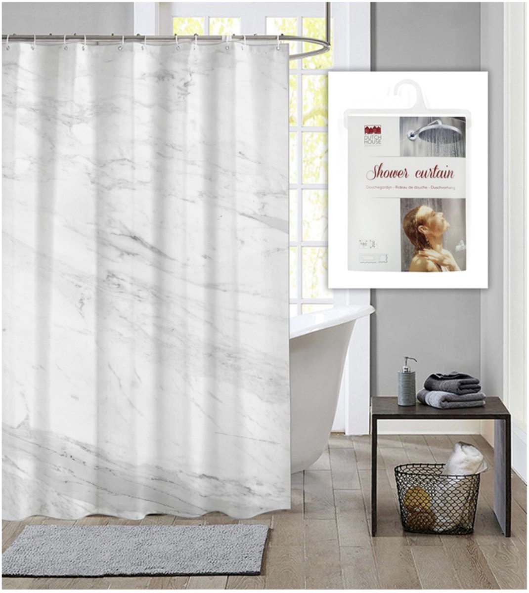 Douchegordijn Linnen Textuur Waterdicht met Metalen Douchegordijnringen - Anti-schimmel Textiel Badkamer Gordijn Zwaar Badgordijn voor Badkamer Douchecabine - 92 x 182 cm (Taupe