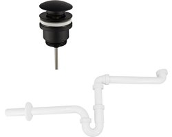 Ruimtebesparend sifon voor wastafel inclusief luxe click waste afvoerplug Clic-Clac 1¼" mat zwart