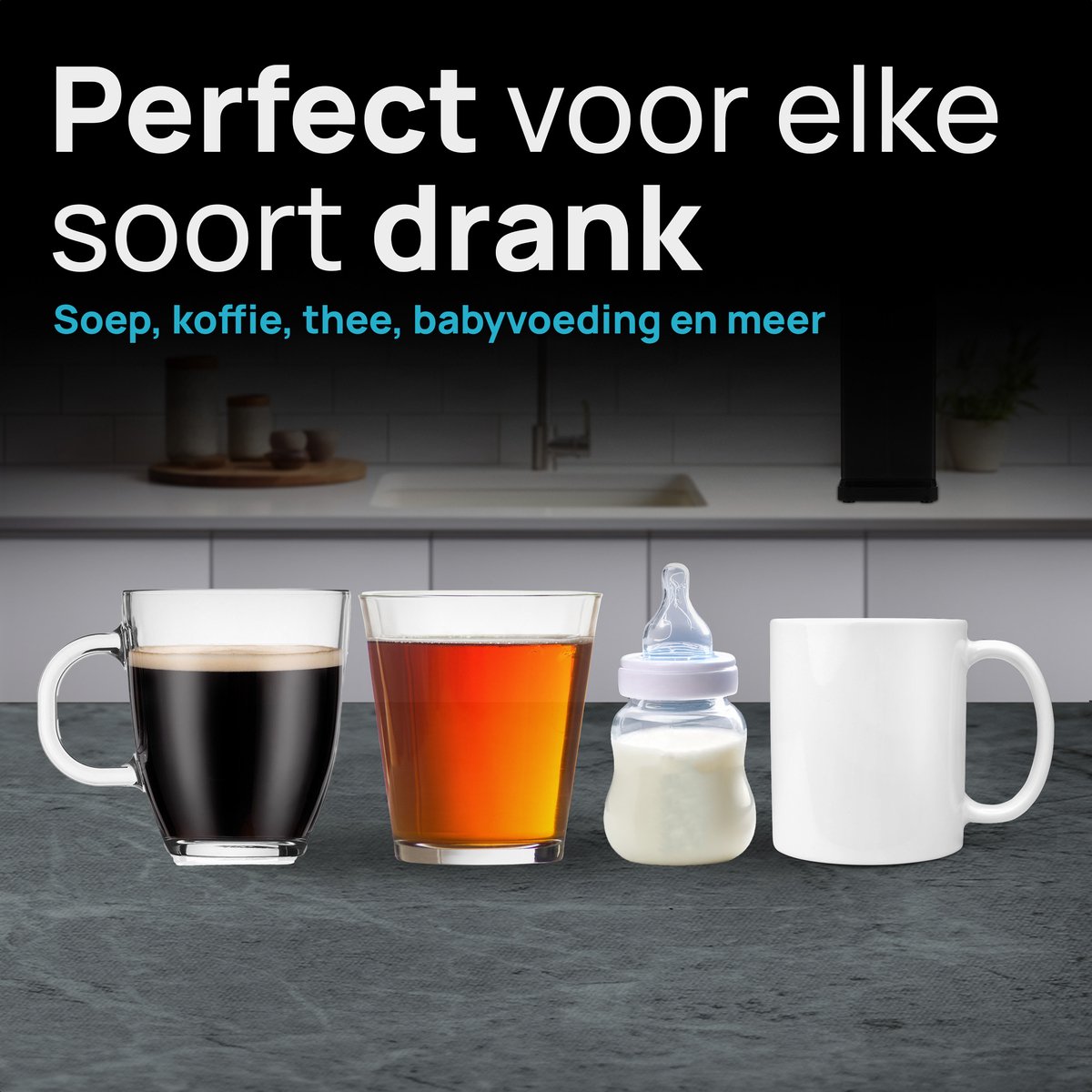 MOA Heetwaterdispenser 2L met Temperatuurregeling - Instant Waterkoker - BPA en PFAS Vrij - 20-100°C - Heetwatertap - Melkfunctie - BPA-vrij - Zwart — afbeelding 5