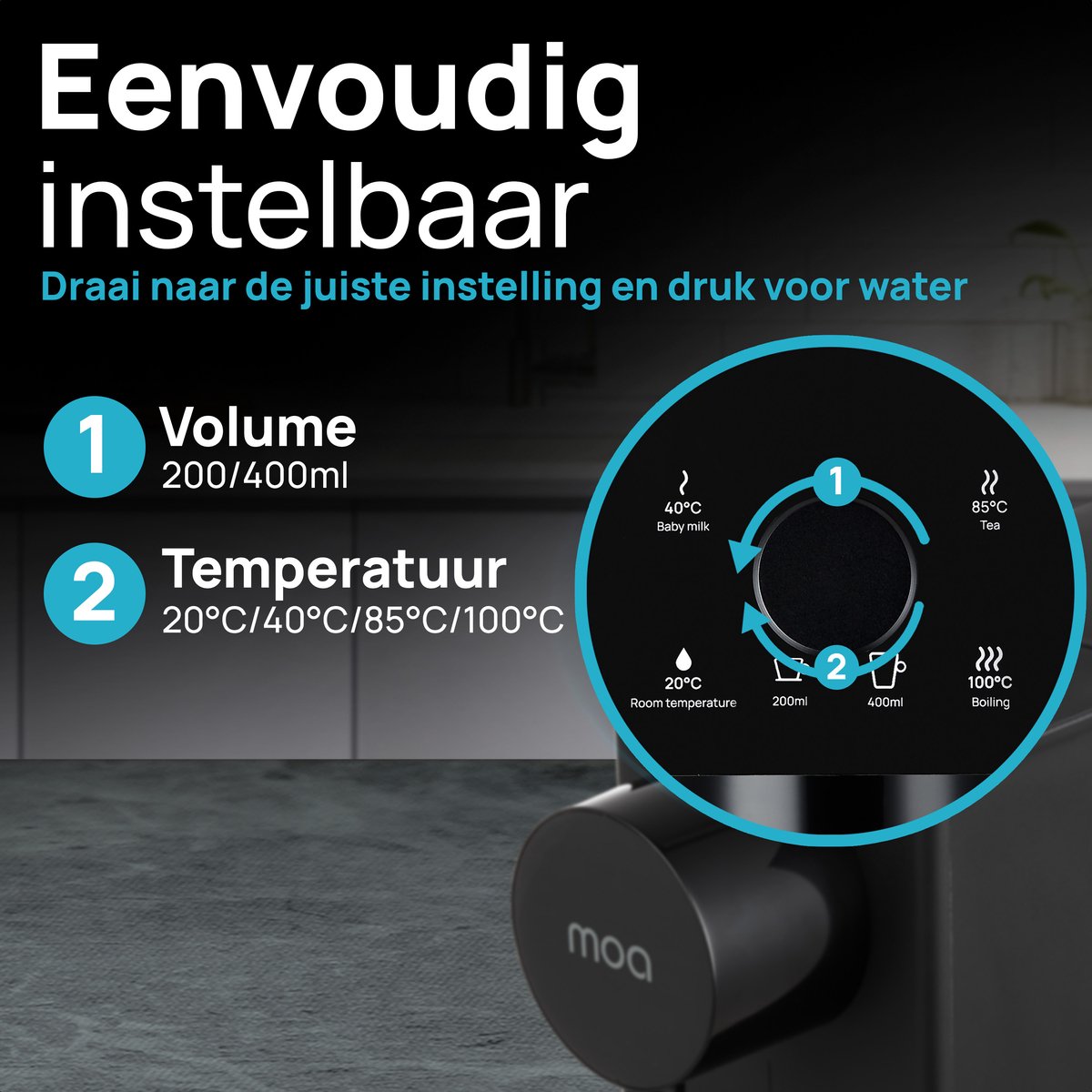 MOA Heetwaterdispenser 2L met Temperatuurregeling - Instant Waterkoker - BPA en PFAS Vrij - 20-100°C - Heetwatertap - Melkfunctie - BPA-vrij - Zwart — afbeelding 3