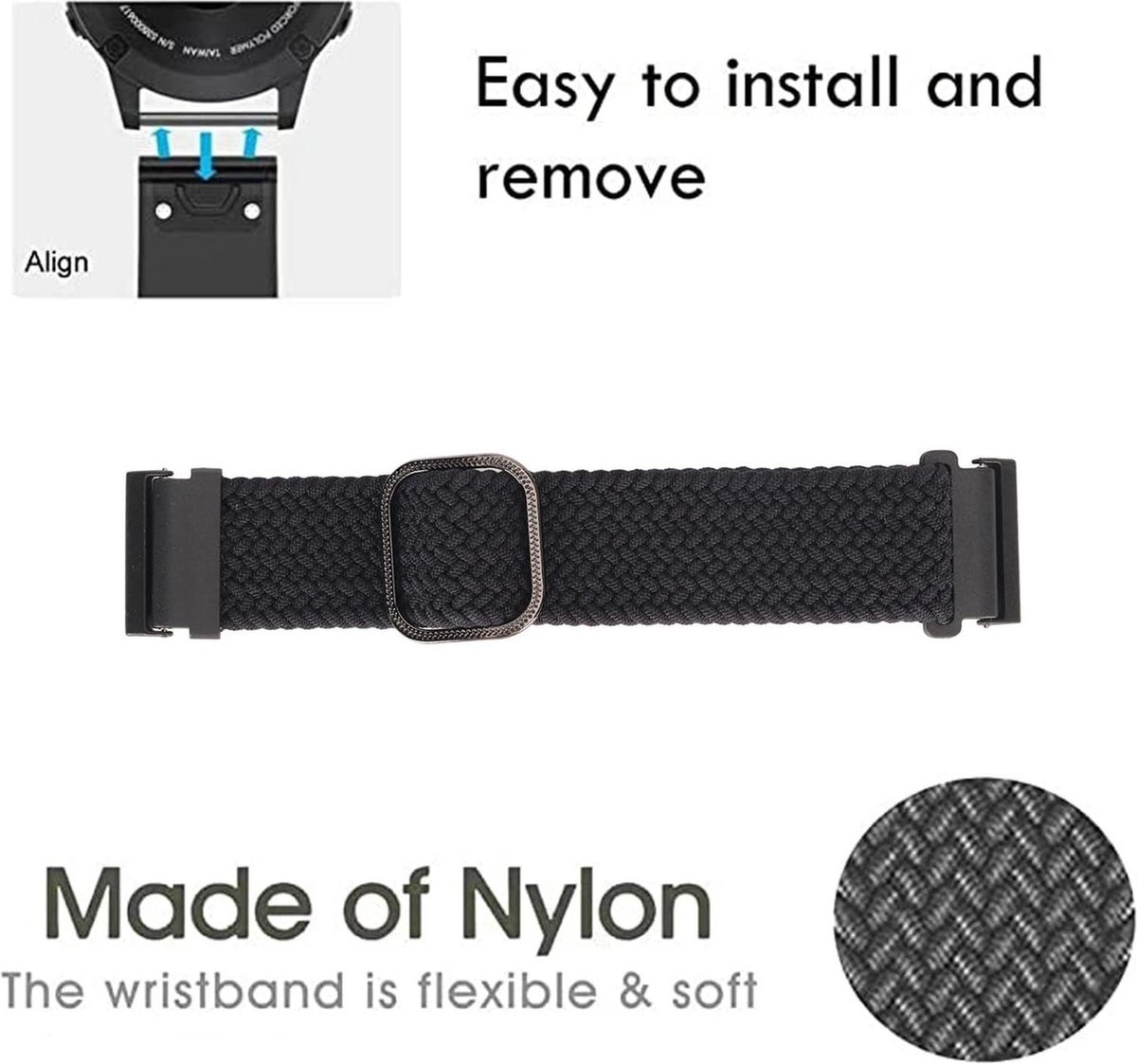 24 Mm Nylon Vervangende Horlogeband - Verstelbaar en Ademend - Roestvrijstalen Elastische Gesp - Sport Horlogeband Dames