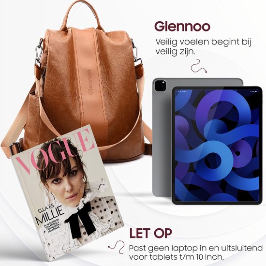 Glennoo Anti-theft Backpack Women - Sac à dos femme - Cuir PU - Marron