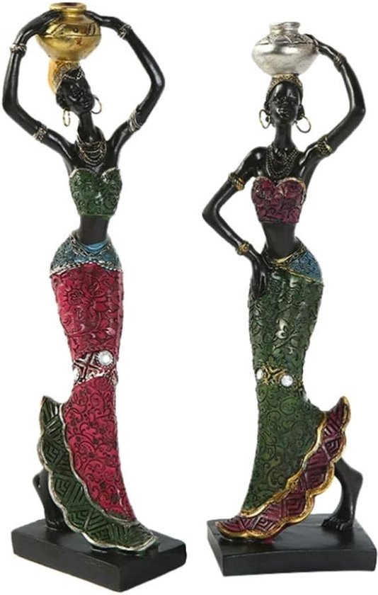 3 Stuks Afrikaanse Figuur Vrouwen Sculptuur, Tribale Dame Beeldje Standbeeld Decor Hars Ambachten Gift Desktop Ornamenten