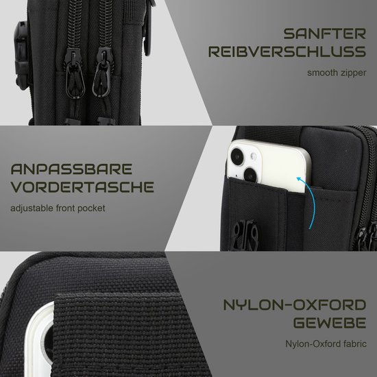 Étui pour OnePlus Nord 3 5G, noir uni, style tactique, compatible avec les systèmes MOLLE et les pochettes EDC ( Everyday Carry), idéal pour une utilisation militaire (bandoulière, ceinture, etc.).