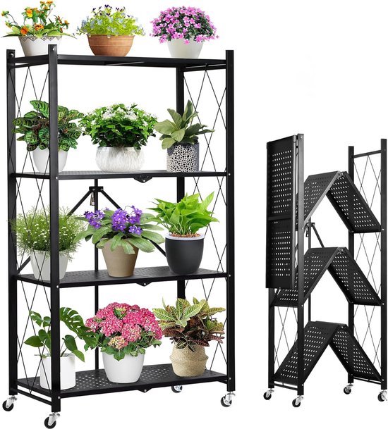 Plantentrap met 4 planken 34 x 34 x 67 cm, plantenrek, bloemenrek, bloemenetages, staande rek