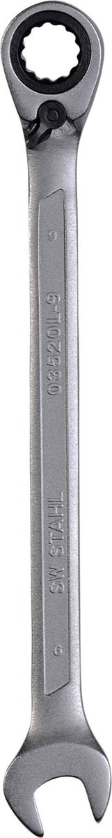 SW-Stahl 03520L-9 Combi-ratelsleutel 9 mm met schakelhendel voor rechts- en linksdraaien I 72 tanden I Steeksleutel met ringratel I Ringratel-steeksleutel SW 9