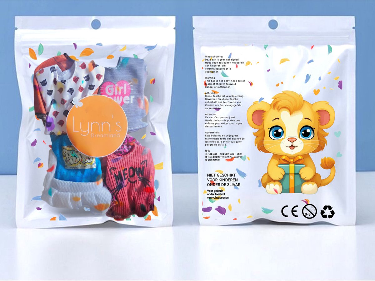 Lynn’s poppenkleertjes - Set ‘Luna’ - Geschikt voor modepop - Set van 5 outfits en 5 paar schoenen - Kleding voor modepoppen - Cadeauzakje — afbeelding 5