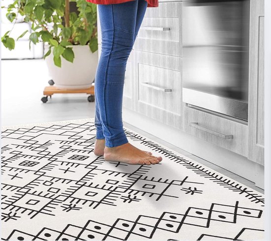 Omkeerbaar Gevlochten Vloerkleed met Design – Dubbelzijdig Tapijt met Handgeknoopte Franjes – 90% Katoen, 10% Polyester