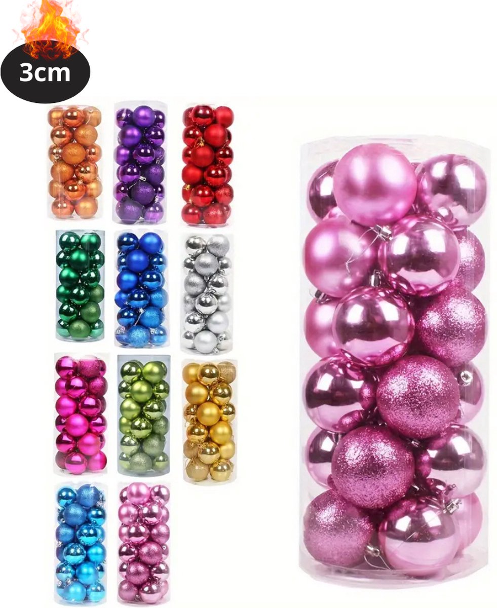 Bovista Kerstballen - Kerstversiering - Plastic - Roze Rood - 3 cm - 24 stuks