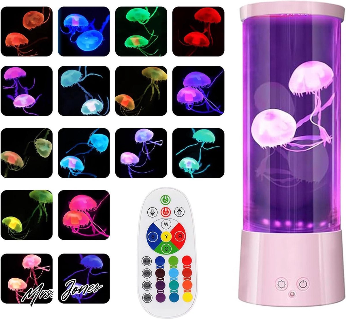 Mrs. Jones Soarling Kwallenlamp led-nachtlampje - oceaanlamp vislamp met afstandsbediening sfeerlicht - kleurveranderende lamp 17 RGB - cadeau roze .