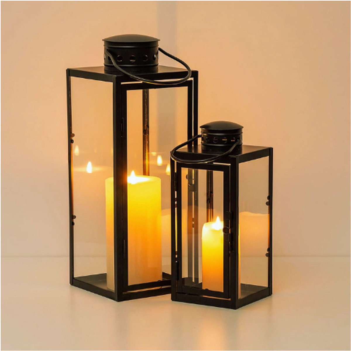 Kaars Lantaarn Buiten Zwart - 24cm Hoge Tuinkaars Lantaarns - Binnen Opknoping Decoratief - Gedenkteken Metaal Glas - Buiten Voor Woonkamer - Kerst Halloween Bruiloft Centrepieces