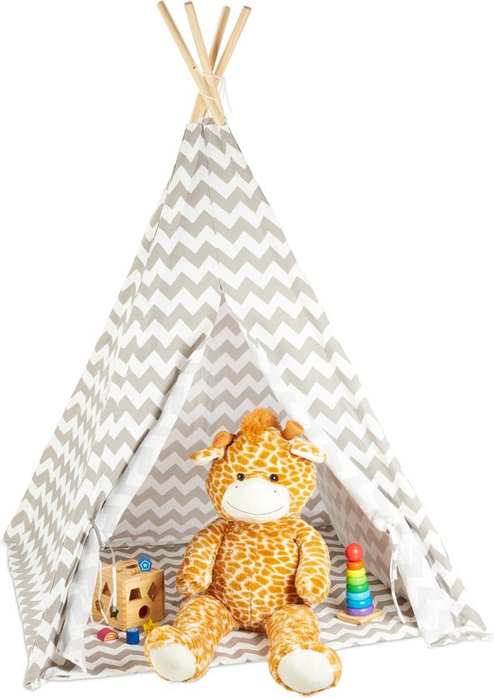 Relaxdays tipi tent kinderen - wigwam speeltent - indianentent - speeltent kind - wit