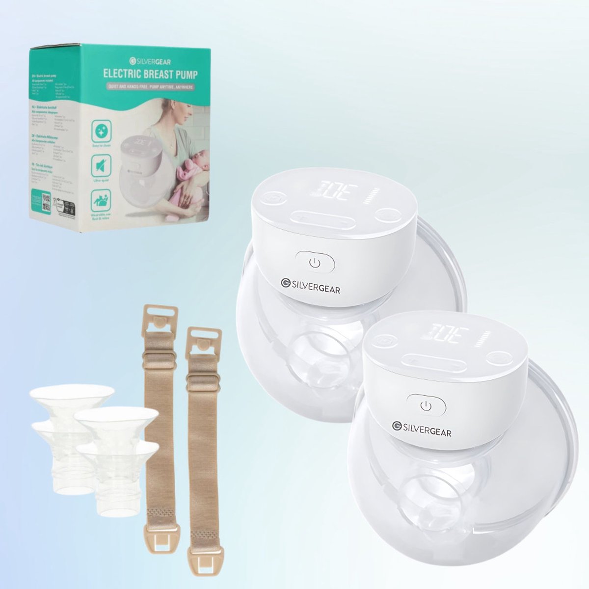 Handsfree Borstkolf 2x Combideal - Elektrisch - Draadloze - 9 Standen - 2 Modes - 3 Maten - Kolfapparaten - BPA-Vrij - Borstvoeding - Baby Spullen - Breast Pump Electric - Met Accessoires Opvangbeker 180ml, BH Gesp - Moedermelk - Wit - Silvergear thumbnail 8