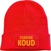 Wintermuts rood | fluor oranje - Fokking koud- soBAD. | Unisex | Skimuts | Muts | Kou | met grappige tekst | Winter | Beanie