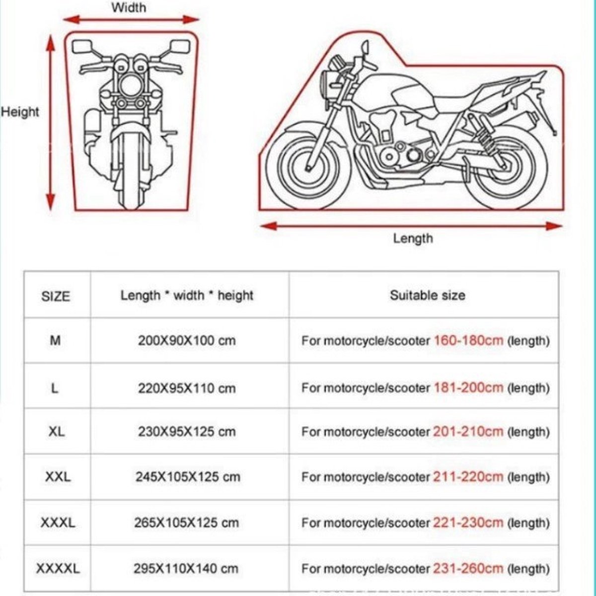 Motorhoes - Scooterhoes - 200 x 90 x 100 cm - Polyester - zwart en oranje kleur - 2 Ventilatiegaten - Waterdicht - voor Binnen en Buiten -voor Motor met een lengte van 160-180 cm – foto 5