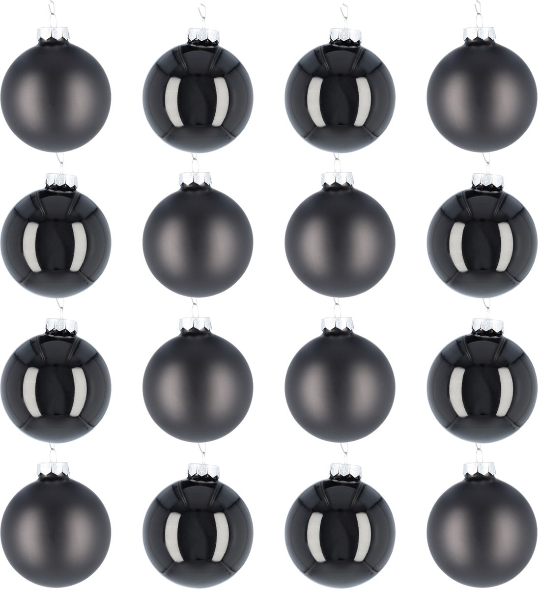 Glazen kerstballen - Set van 16 stuks/80mm - Luxe kerst decoratie - Sfeervolle kerstversiering voor in de kerstboom - Glas - Black Combi - Zwart
