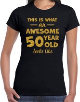 Bellatio Decorations T-shirt habillé pour femmes - 50 ans - génial - noir - or pailleté - Sarah XXL