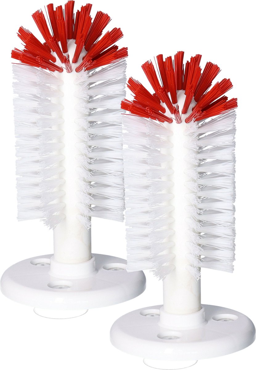 Goedkoopste Buemag Spoelborstel enkel - 2x - glazen afwassen - 8 x 8 x 19 cm - rood - professionele horeca borstel - schoonmaak accessoires