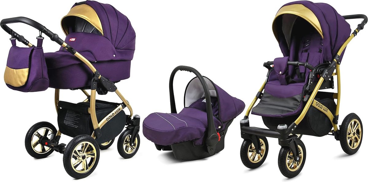 Image of 3 in 1 Baby Reis Systeem Kinderwagen met Autostoel en Accessoires - Voor Pasgeborenen tot Peuters in Royal Purple