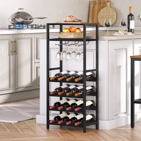 Lifestaal® Wijnrek voor 6 flessen – Voor aan de muur – Wijnrek zwart