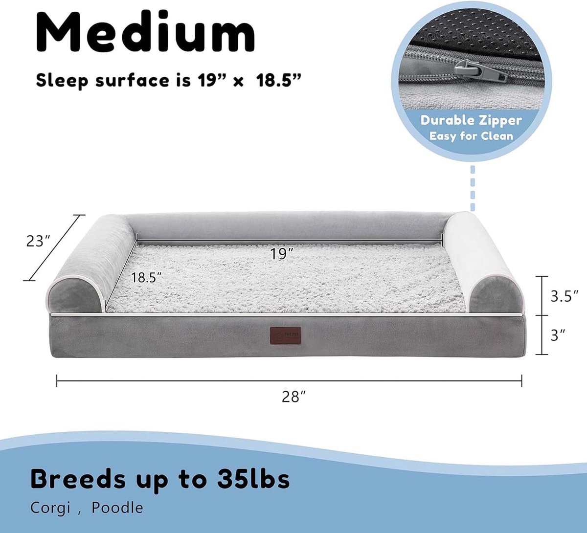 Docatgo Hondenbedden voor middelgrote honden, 60 x 50 x 18 cm, wasbaar