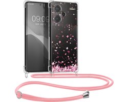 kwmobile telefoonhoesje geschikt voor Xiaomi Redmi Note 13 Pro+ 5G / Redmi Note 13 Pro Plus 5G - Hoesje met telefoonkoord - Back cover voor smartphone - Case in poederroze / donkerbruin / transparant