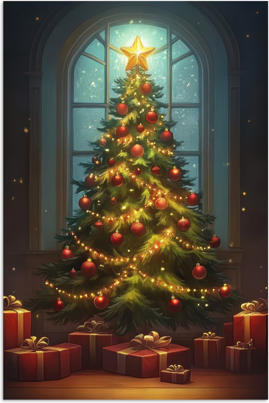 Poster 60x90 cm - Kerstboom - Cadeau - Kerst - Winter - Posters - Kamer decoratie - Wanddecoratie woonkamer - Kerstdecoratie voor binnen - Kerstversiering - Kerstmis versiering in huis - Christmas tree decorations
