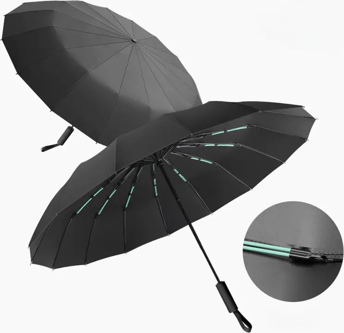 iBright Extra Sterke Stormparaplu Opvouwbaar - Stormbestendig tot 140km/u - Ø 105 cm - 60 Glasvezel panelen - Automatisch Uitklapbaar Paraplu - Incl. Beschermhoes - Zwart