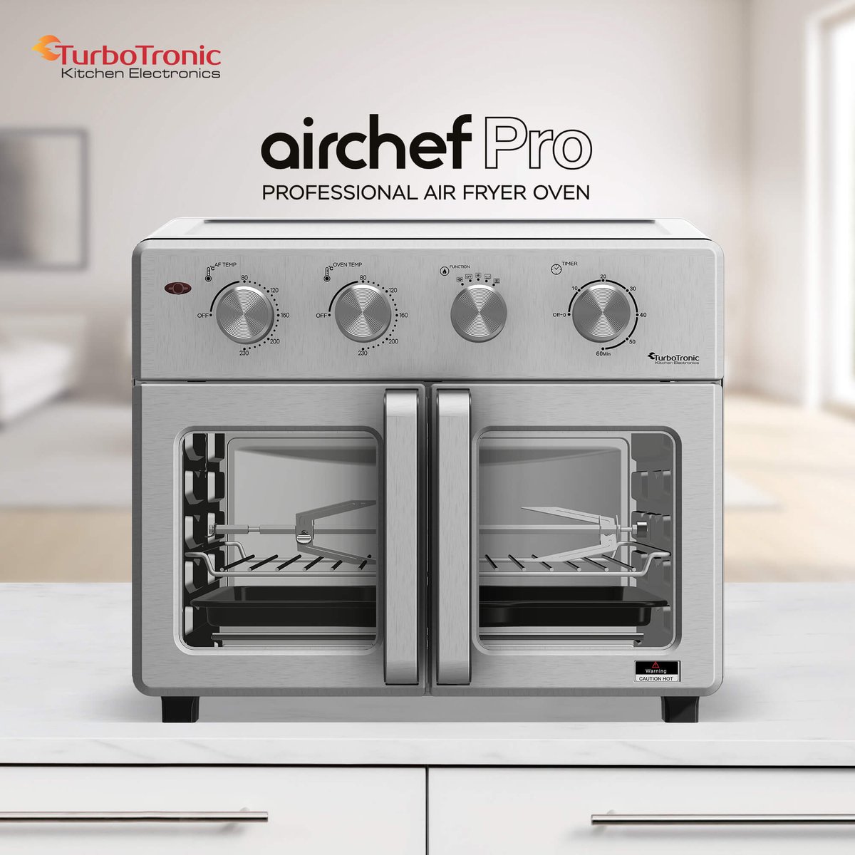 Afbeelding 2 van TurboTronic AF32MFD Airfryer Oven XXL – Dubbele Deur – 32L Vrijstaande Mini Oven – Heteluchtoven – Zilver