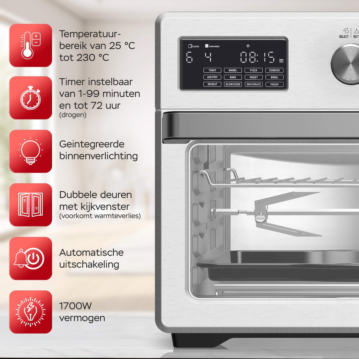 Afbeelding 3 van TurboTronic AF32DRD Airfryer XXL en Oven – Heteluchtfriteuse - 32 Liter – Zilver