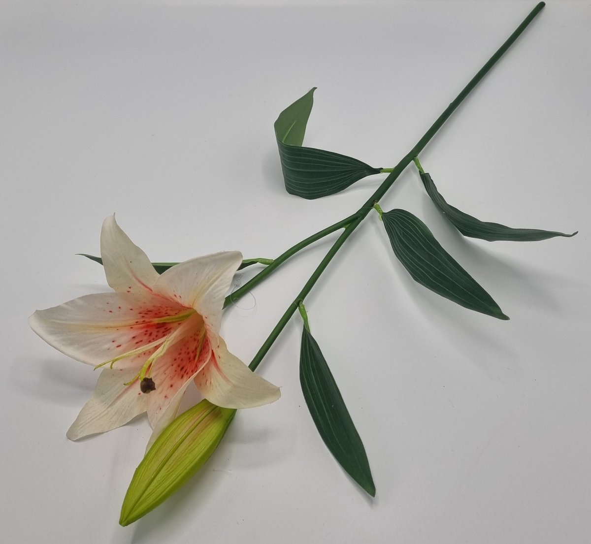 Lelie - GK330/01 - 68cm - Wit/Roze - 1 bloem - 1 knop - Grafdecoratie - Zijdenbloemen - Kunstbloemen