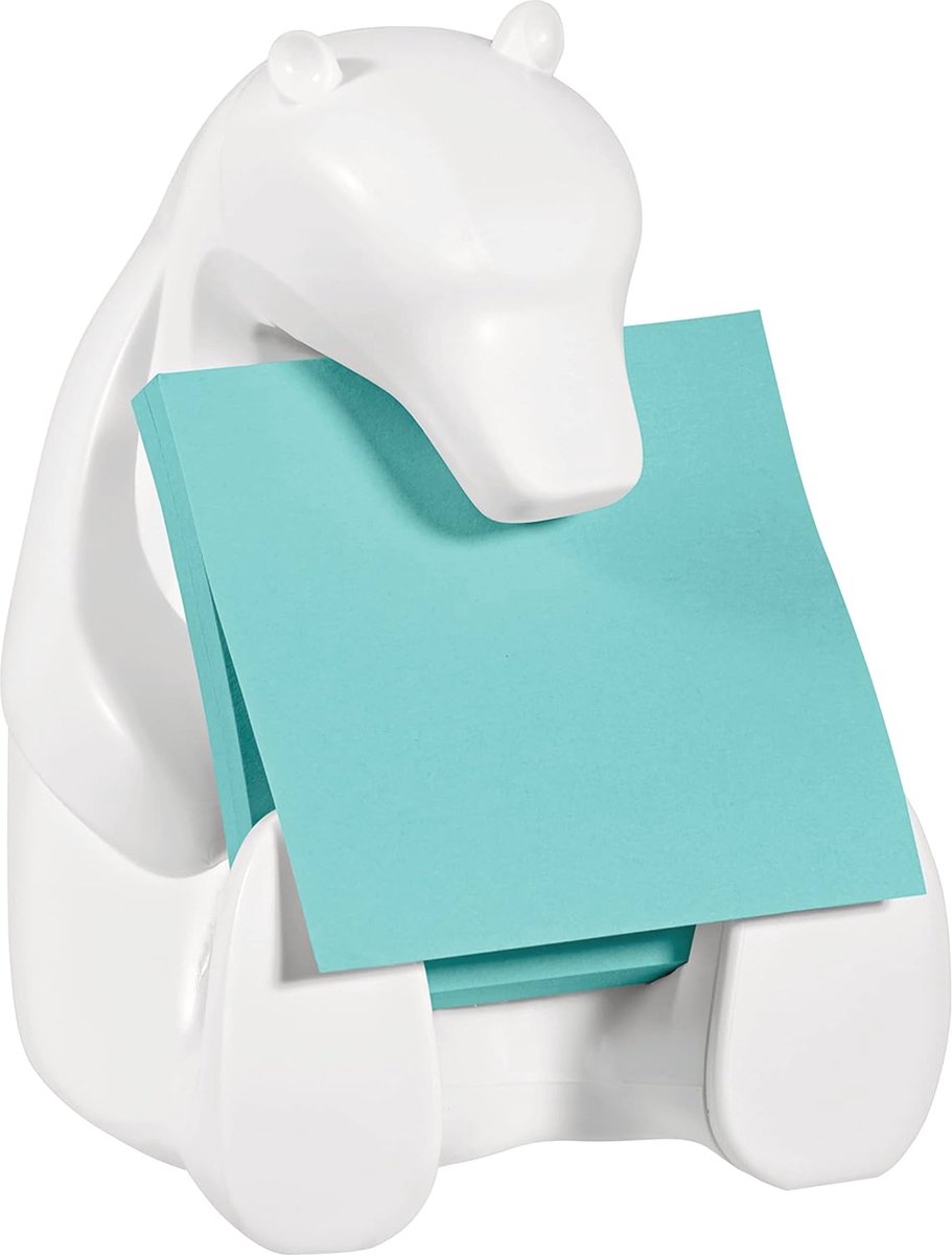 Ergonomische Z-Notes dispenser in berenvorm met 45 vellen, 76 mm x 76 mm, turquoise