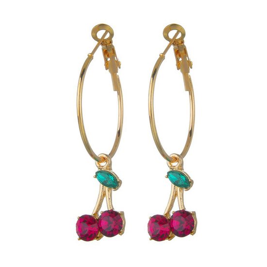 Marama - boucles d'oreilles Cherry Gold - cerises - boucles d'oreilles femme - plaqué or - sans nickel - strass