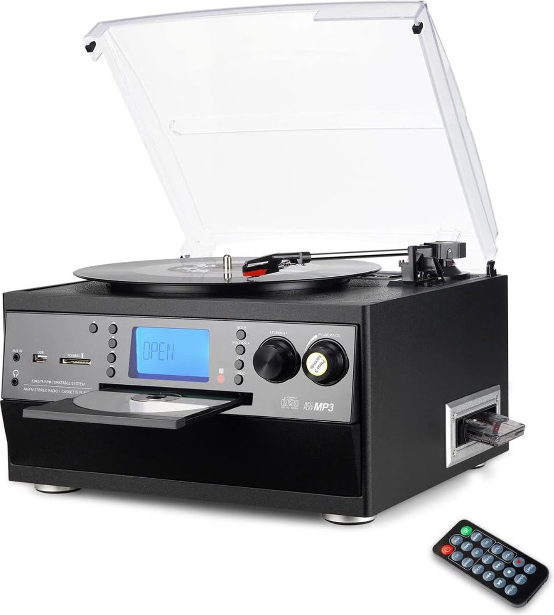 MKSS® Platenspeler Bluetooth met Speakers - CD Speler - LPS Vinyl - Retro - Zwart