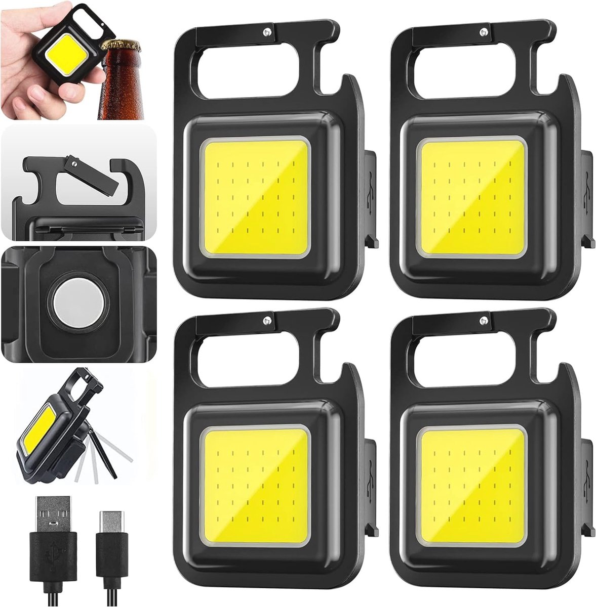 Multifunctionele Mini Led Werklamp Set - Draagbare Oplaadbare Noodlampen voor Camping en Reparatie (4 Stuks)