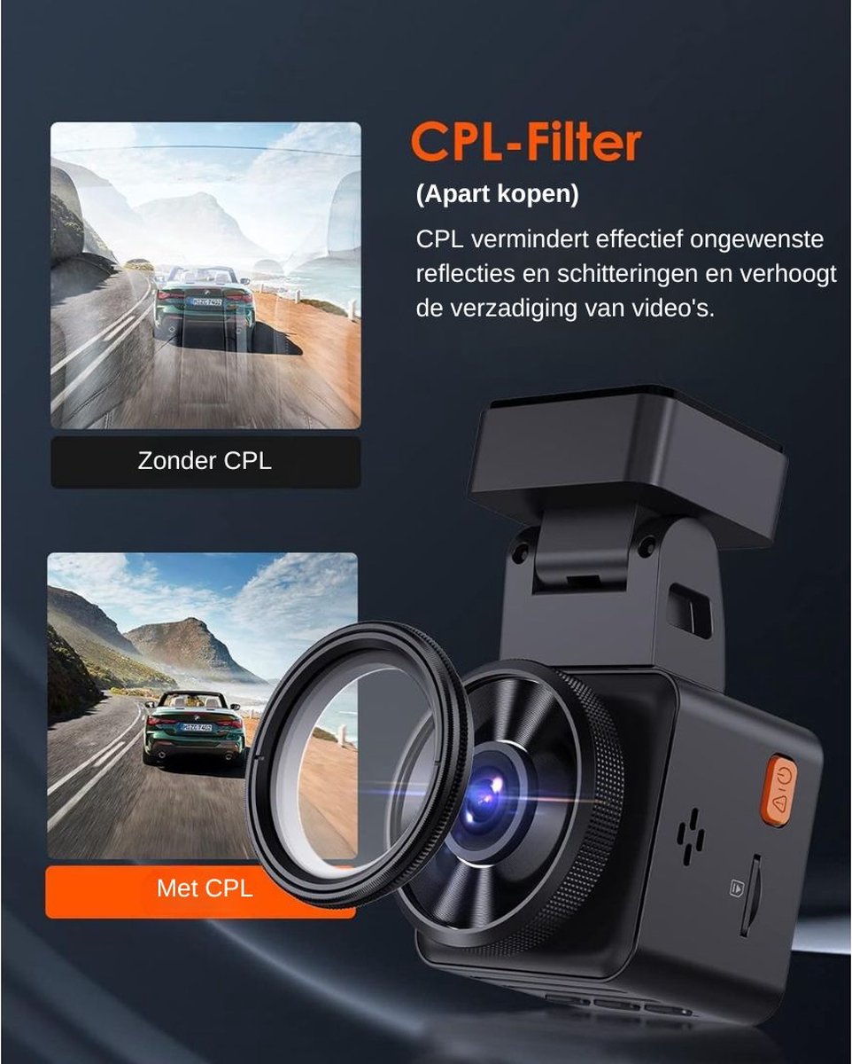 DD Dashcam voor Auto voor en Achter - Achter Draadloos - HDR Night Vision - 13x7x5cm - Zwart – foto 2