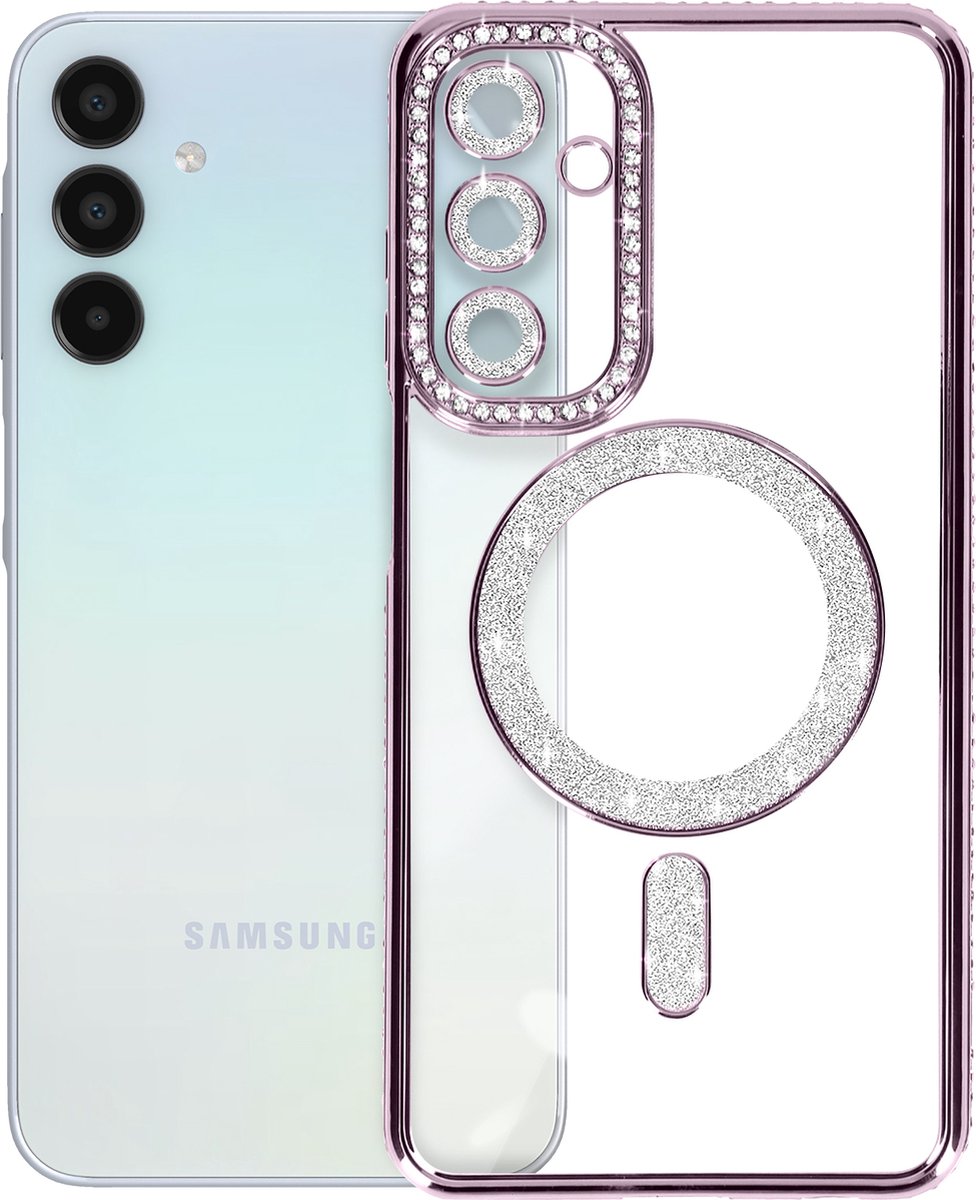 Avizar Diamond hoesje Geschikt voor Samsung Galaxy A15 MagSafe Omtrek Strass, Paars